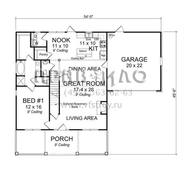 Проект двухэтажного дома с гаражом на две машины в стиле Ранчо S5-174 (4848-00020)
