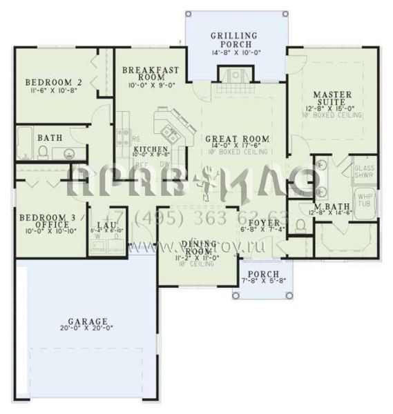 Проект одноэтажного дома с гаражом на две машины в стиле Ранчо S5-145 (110-00424)