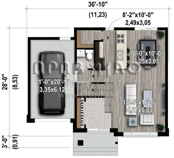 Проект двухэтажного дома с гаражом на одну машину в современном стиле S5-148 (6146-00522)