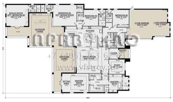 Проект одноэтажного дома с гаражом на три и более машин в прибрежном стиле S5-390 (5565-00096)