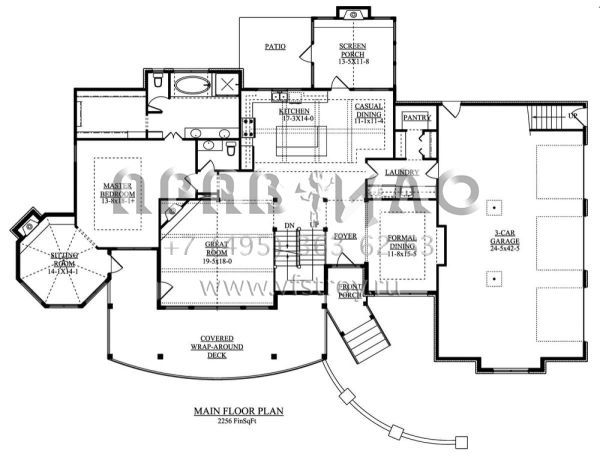Проект двухэтажного дома с гаражом на три и более машин в стиле Ранчо S5-410 (5631-00042)