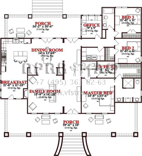 Проект одноэтажного дома без гаража в стиле Ранчо S5-220 (1070-00232)