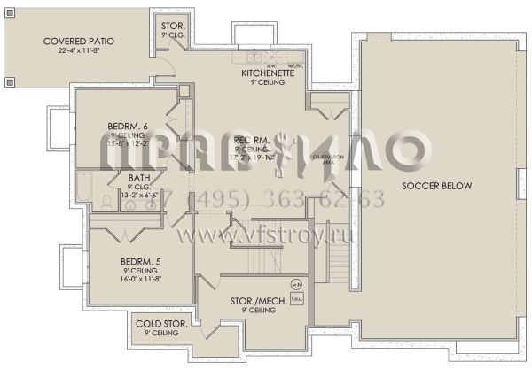 Проект двухэтажного дома с жилым подвалом и гаражом на четыре машины  S5-359 (6422-00030)