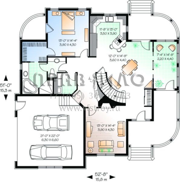 Проект двухэтажного дома с гаражом на две машины в стиле Ранчо S5-218 (034-00017)