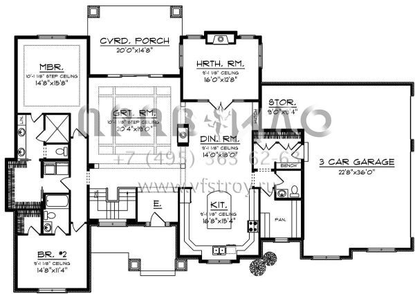 Проект одноэтажного дома с гаражом на три и более машин в американском стиле S5-232 (1020-00067)