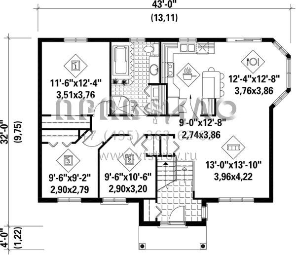 Проект одноэтажного дома без гаража в стиле Ранчо S5-111 (6146-00171)