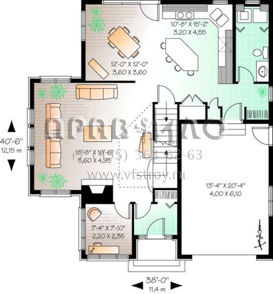 Проект двухэтажного дома с гаражом на одну машину в английском стиле S5-203 (034-00922)