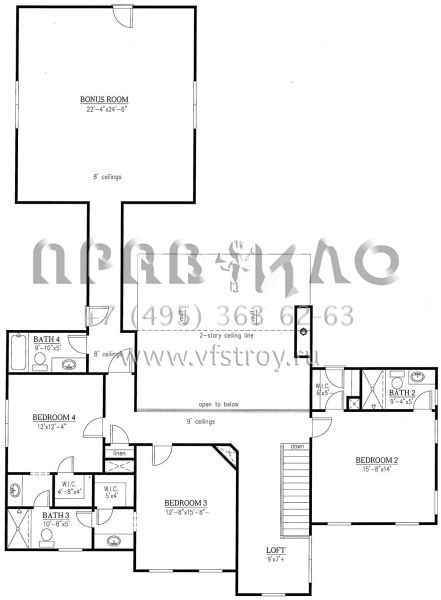 Проект двухэтажного дома с гаражом на три и более машин в стиле Ранчо S5-373 (286-00083)