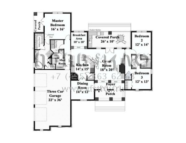 Проект одноэтажного дома с гаражом на три и более машин в английском стиле S5-204 (1776-00059)