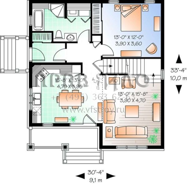 Проект двухэтажного дома без гаража в американском стиле S5-125 (034-00783)
