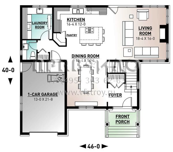 Проект двухэтажного дома с гаражом на одну машину в американском стиле S5-204 (034-00857)