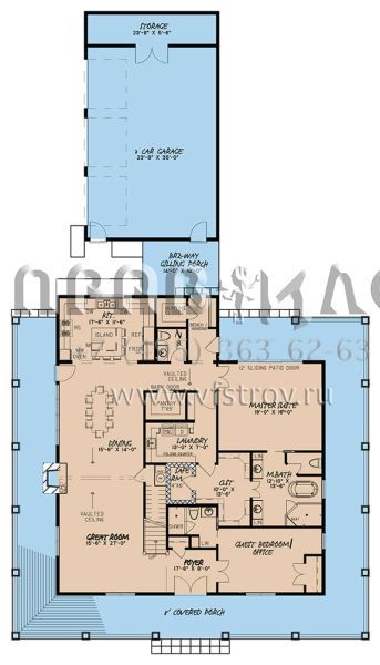 Проект двухэтажного дома с гаражом на три и более машин в стиле Ранчо S5-314 (8318-00049)