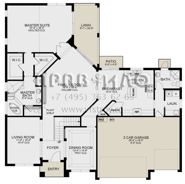 Проект двухэтажного дома с гаражом на три и более машин в стиле Ранчо S5-312 (3978-00247)