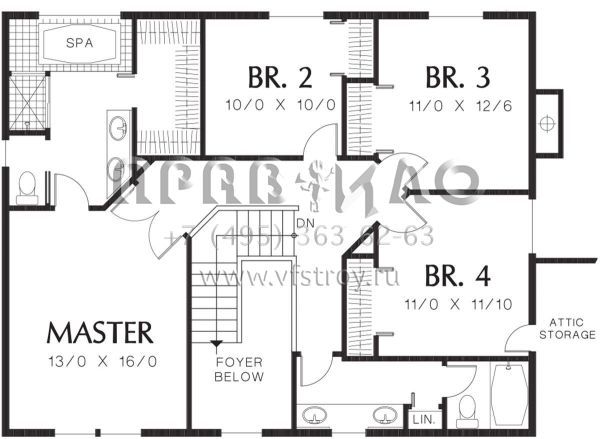Проект двухэтажного дома с гаражом на две машины в стиле Ранчо S5-198 (2559-00439)