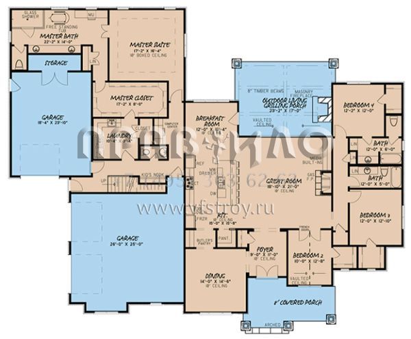 Проект одноэтажного дома с гаражом на три и более машин в английском стиле S5-296 (8318-00025)