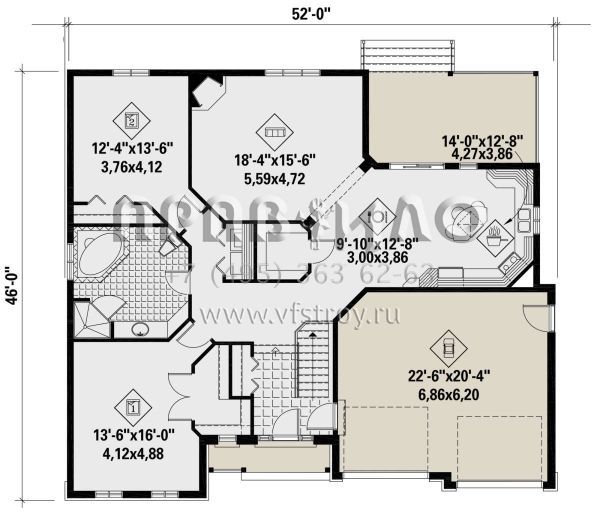 Проект одноэтажного дома с гаражом на две машины в стиле Ранчо S5-145 (6146-00414)