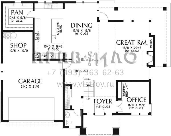 Проект двухэтажного дома с гаражом на две машины в стиле Райт S5-252 (2559-00811)