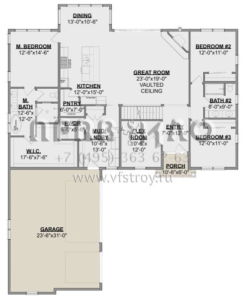 Проект одноэтажного дома с гаражом на три и более машин в американском стиле S5-209 (1462-00054)
