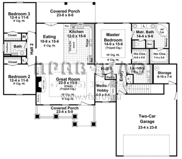 Проект одноэтажного дома с гаражом на две машины в стиле Ранчо S5-179 (348-00089)