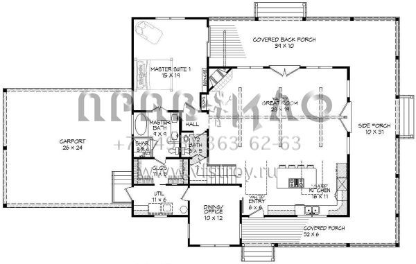 Проект двухэтажного дома с гаражом на две машины в стиле Ранчо S5-207 (940-00115)