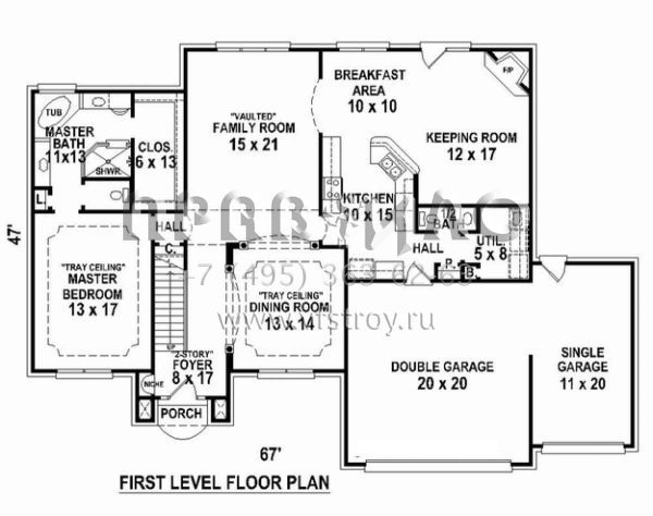 Проект двухэтажного дома с гаражом на три и более машин в стиле Ранчо S5-245 (053-02349)