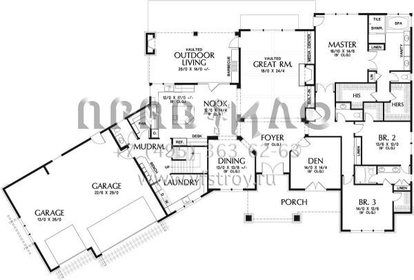 Проект двухэтажного дома с гаражом на три и более машин в американском стиле S5-426 (2559-00786)
