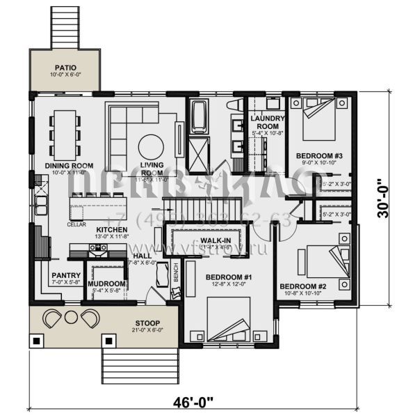 Проект одноэтажного дома без гаража в американском стиле S5-272 (034-01314)