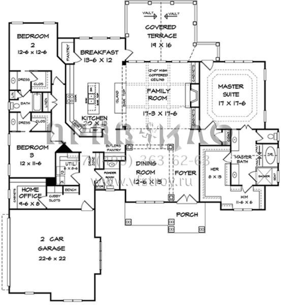 Проект одноэтажного дома с гаражом на две машины в американском стиле S5-269 (6082-00042)