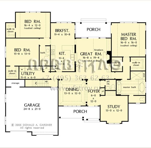 Проект одноэтажного дома с гаражом на две машины в стиле Ранчо S5-230 (2865-00288)