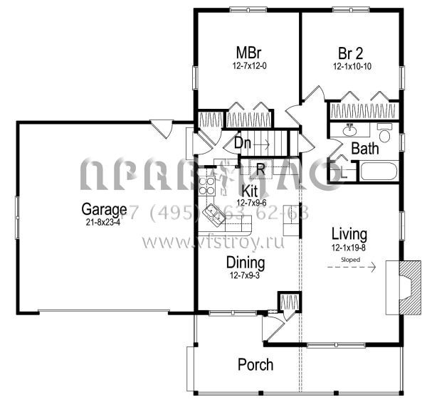 Проект одноэтажного дома с гаражом на две машины в стиле Ранчо S5-98 (5633-00425)