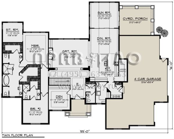 Проект одноэтажного дома с гаражом на три и более машин в стиле Райт S5-568 (1020-00349)