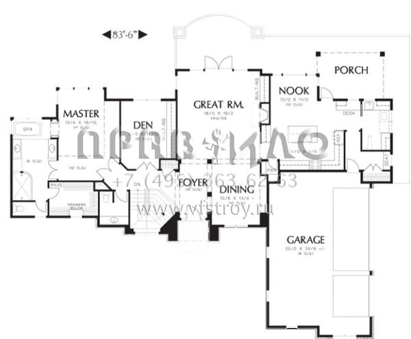 Проект одноэтажного дома с гаражом на три и более машин в стиле Ранчо S5-322 (2559-00161)