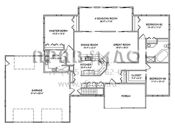 Проект одноэтажного дома с гаражом на две машины в стиле Ранчо S5-216 (849-00007)