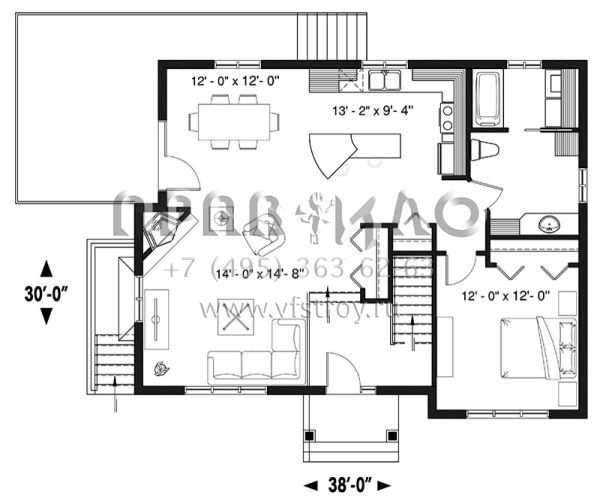 Проект одноэтажного дома без гаража в скандинавском стиле S5-198 (034-01132)