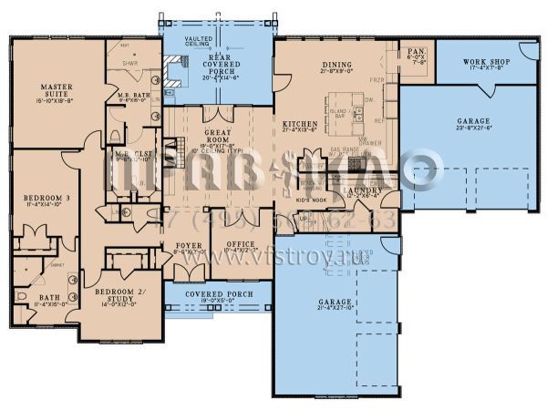 Проект одноэтажного дома с гаражом на три и более машин в английском стиле S5-254 (8318-00296)