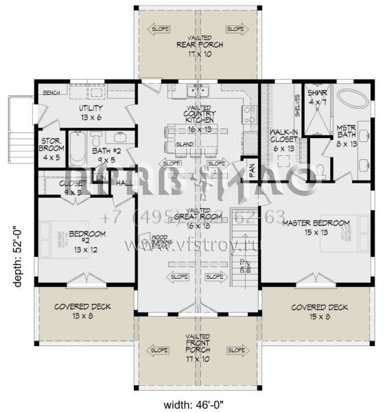 Проект одноэтажного дома без гаража в стиле Ранчо S5-126 (940-00460)