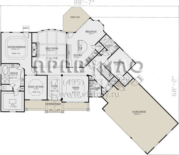 Проект двухэтажного дома с гаражом на три и более машин в американском стиле S5-227 (286-00099)