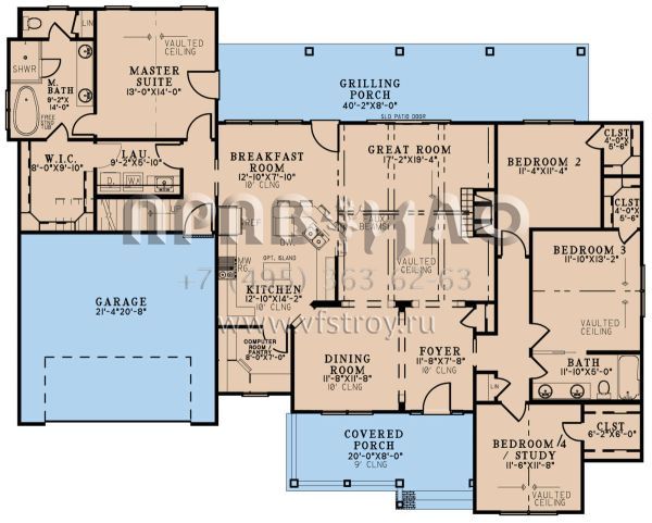 Проект одноэтажного дома с гаражом на две машины в стиле Ранчо S5-205 (8318-00317)