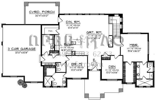 Проект одноэтажного дома с гаражом на три и более машин в стиле Райт S5-204 (1020-00032)