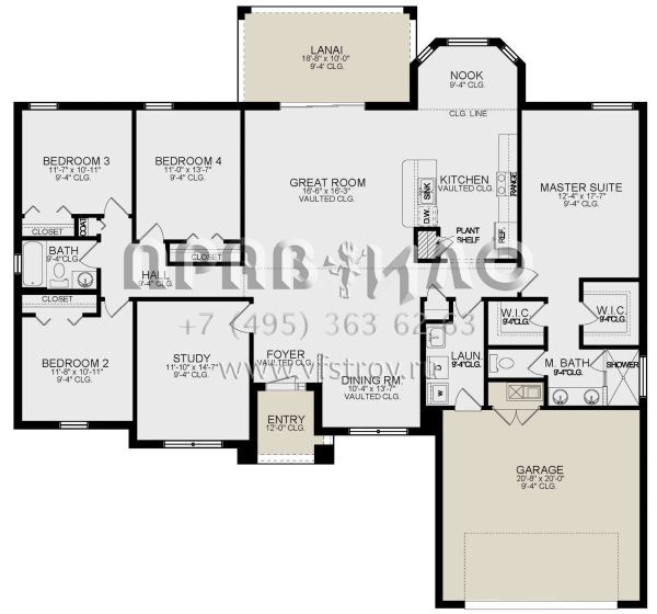 Проект одноэтажного дома с гаражом на две машины в стиле Ранчо S5-212 (3978-00204)