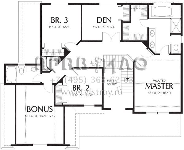 Проект двухэтажного дома с гаражом на две машины в стиле Ранчо S5-214 (2559-00441)