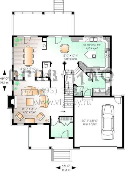 Проект двухэтажного дома с гаражом на две машины в стиле Ранчо S5-282 (034-00735)