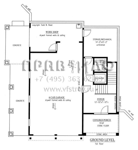 Проект трехэтажного дома с гаражом на три и более машин в стиле Ранчо S5-327 (286-00059)