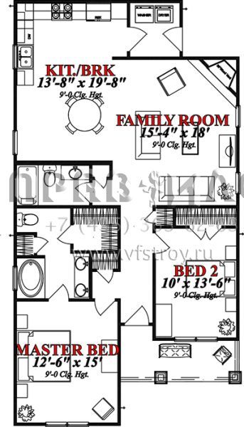 Проект одноэтажного дома без гаража в американском стиле S5-116 (1070-00161)