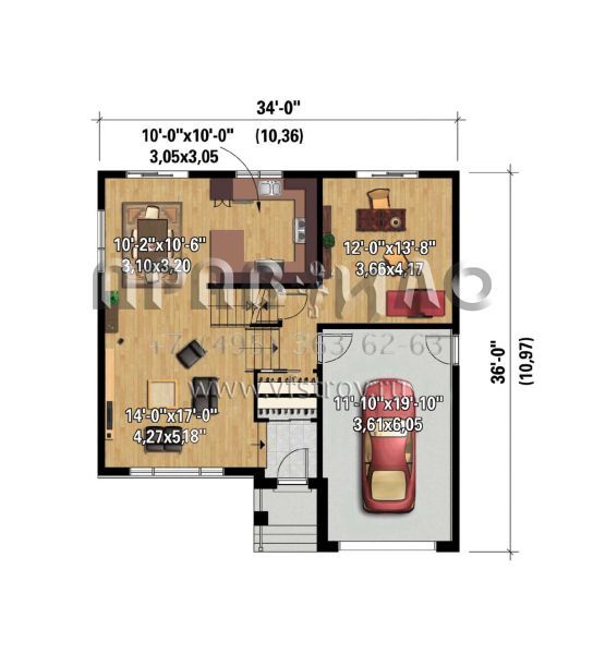 Проект двухэтажного дома с гаражом на одну машину в современном стиле S5-122 (6146-00583)