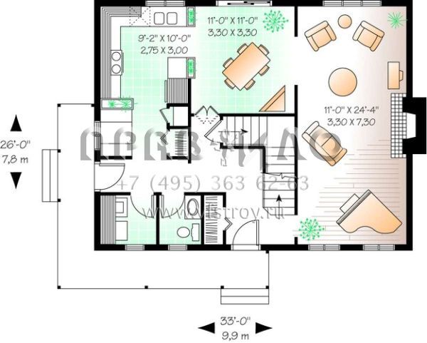 Проект двухэтажного дома без гаража в стиле Ранчо S5-148 (034-00918)