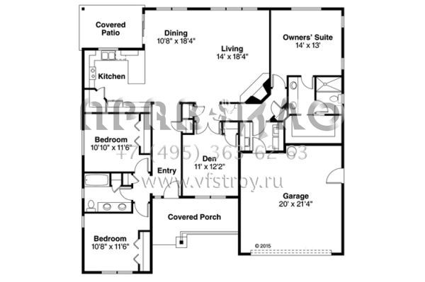 Проект одноэтажного дома с гаражом на две машины в американском стиле S5-175 (035-00726)