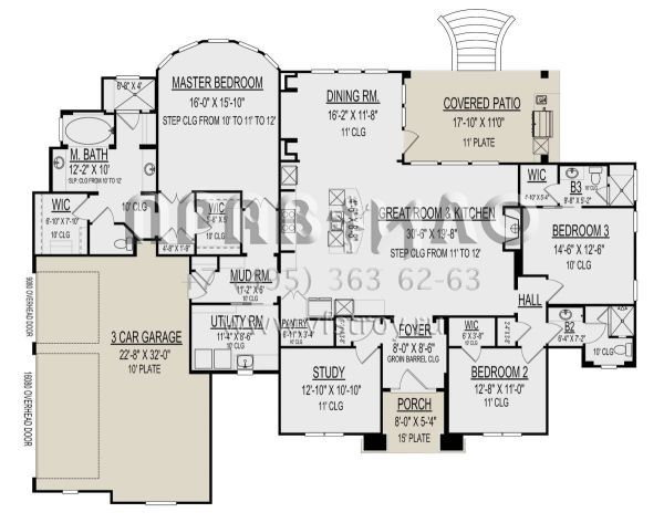 Проект одноэтажного дома с гаражом на три и более машин в стиле Ранчо S5-247 (9300-00006)