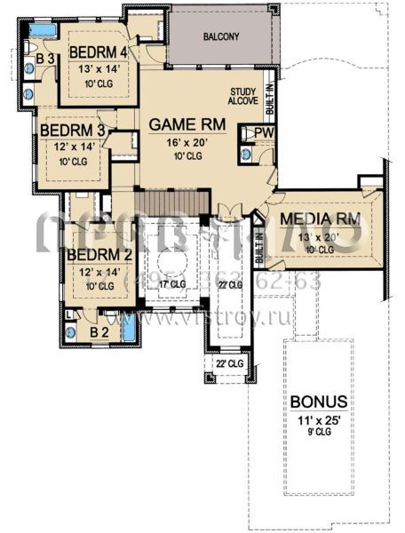 Проект одноэтажного дома с гаражом на три и более машин в стиле Ранчо S5-423 (5445-00445)