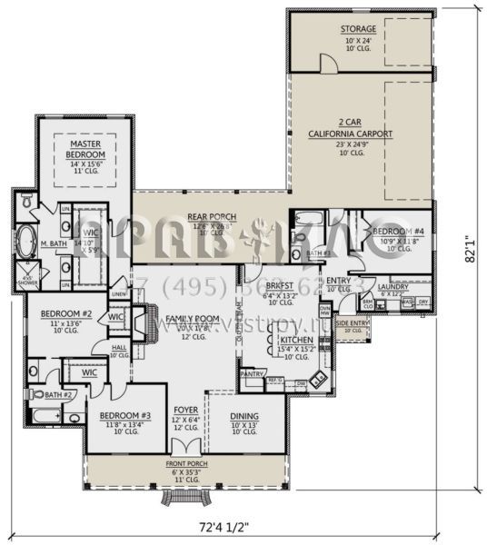 Проект одноэтажного дома с гаражом на три и более машин в стиле Ранчо S5-231 (4534-00025)